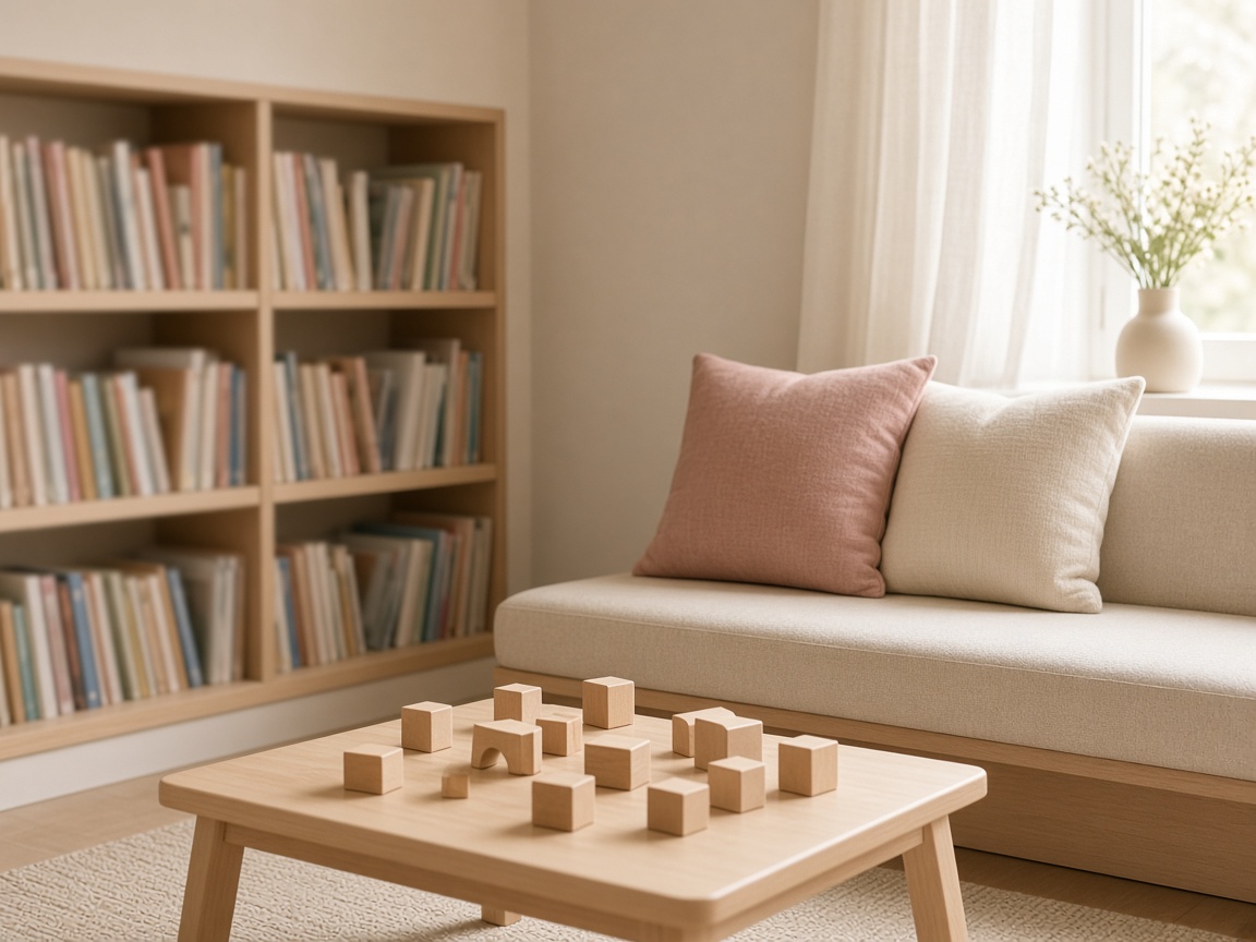 Soft waiting space where families can talk through growth questions